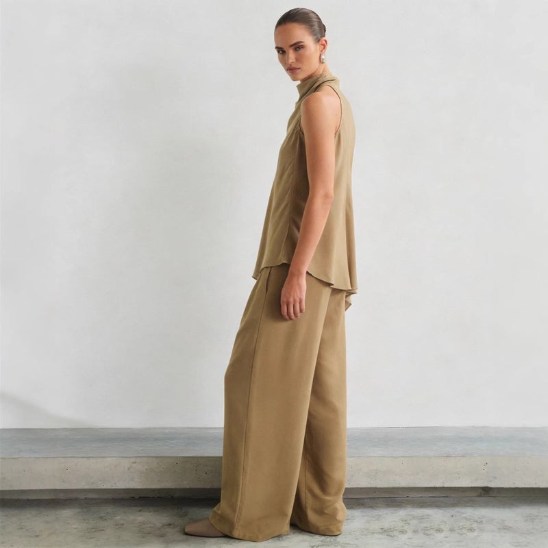 Women's Sleeveless High Neck Wide Leg Pants Set Casual Two Piece Outfit - Image 3