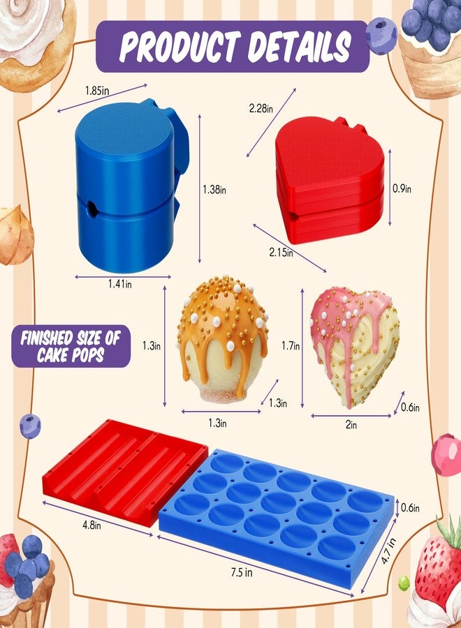 Yiyiring 2 Pack Round and Heart Cake Pop Mold Press Set with Display Stand-capable Tray, Circle Cake Pop Cutter and Pusher, Baking Tools Accessories for Home Baking, Parties, Wedding Desserts - Image 2