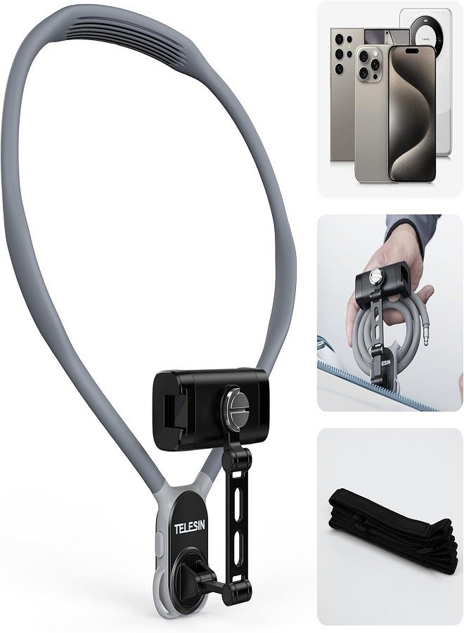TELESIN Magnetic Neck Mount for Phones, Cell Phone Holder Stand Hanging on Neck POV/Vlog Selfie Hand Free Necklace Phone Strap Video Recording for iPhone 15 14 13 12 Series Android Phones  - Image 1
