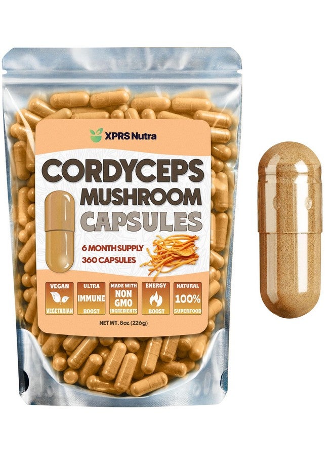XPRS Nutra Cordyceps Mushroom Powder Capsules - 360 Count (180 Day Supply) - Our Premium Cordyceps Mushroom Capsules Contain Real Mushrooms (Cordyceps Sinensis) to Support Stamina and Performance - Image 1