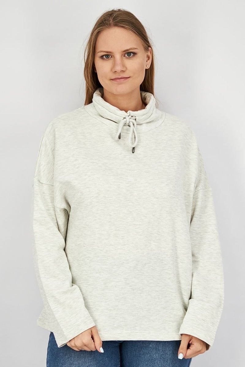 XOXO Women High Neck Plain Long Sleeves Sweatshirt, Grey - Image 1