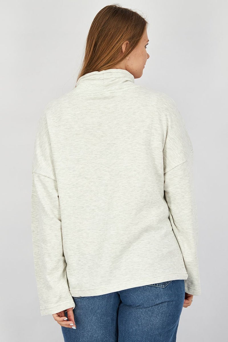 XOXO Women High Neck Plain Long Sleeves Sweatshirt, Grey - Image 4