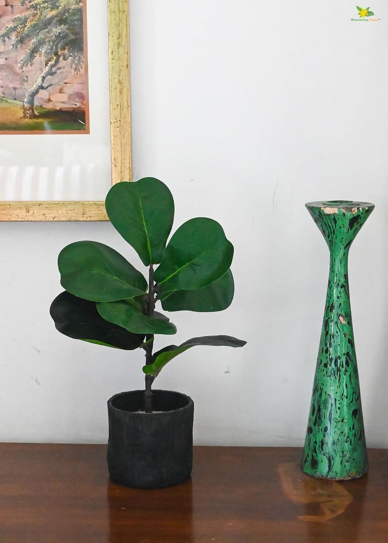 Blooming Floret Blooming Floret Artificial FiddleLeaf Fig Plant 279 cm Short 9 Leaves with Basic Black Pot Ornamental Plant for Interior DecorHome DecorOffice Decor Tropical Plant Dustproof 