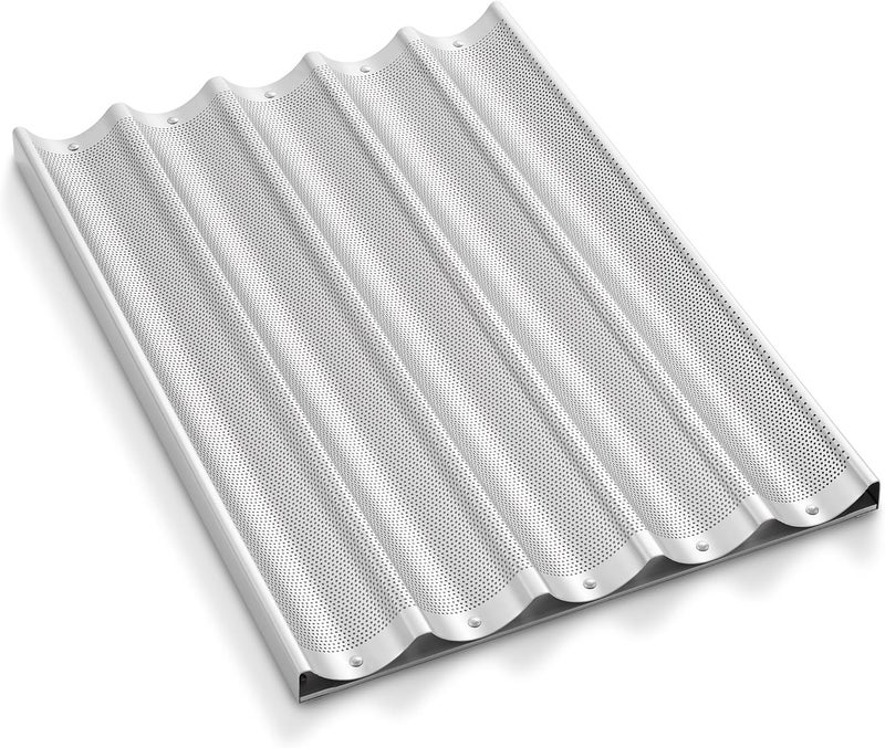 GRIDMANN 18" x 26" Commercial 5 Count Long Aluminum Baguette Pan, Perforated French Bread Loaf Baking Pan - Image 1