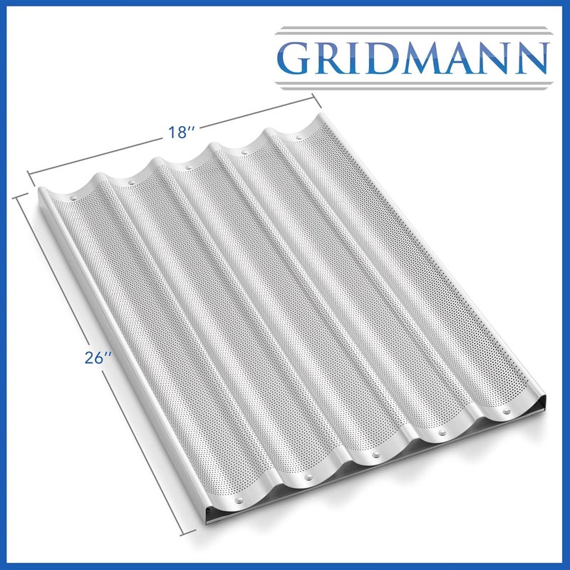 GRIDMANN 18" x 26" Commercial 5 Count Long Aluminum Baguette Pan, Perforated French Bread Loaf Baking Pan - Image 3