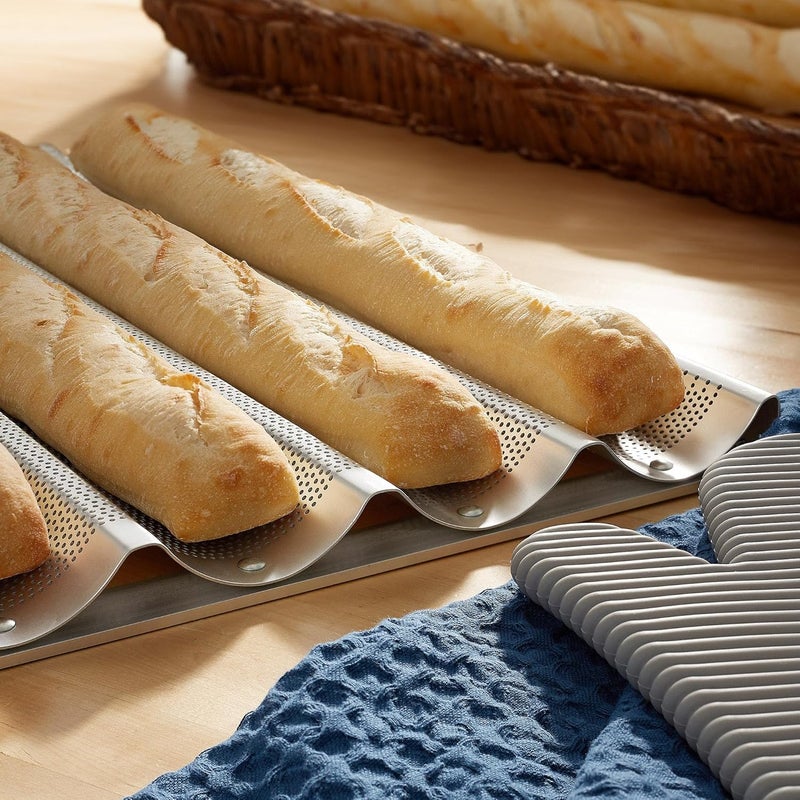 GRIDMANN 18" x 26" Commercial 5 Count Long Aluminum Baguette Pan, Perforated French Bread Loaf Baking Pan - Image 2