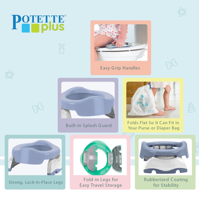 Kalencom Potette Plus 2-in-1 Travel Potty and Trainer Seat - Dual-Purpose Potty Training Toilet Seat - Portable Potty for Toddler Travel - With Durable, Lock-In Legs and Splash Guard - Misty - Image 2