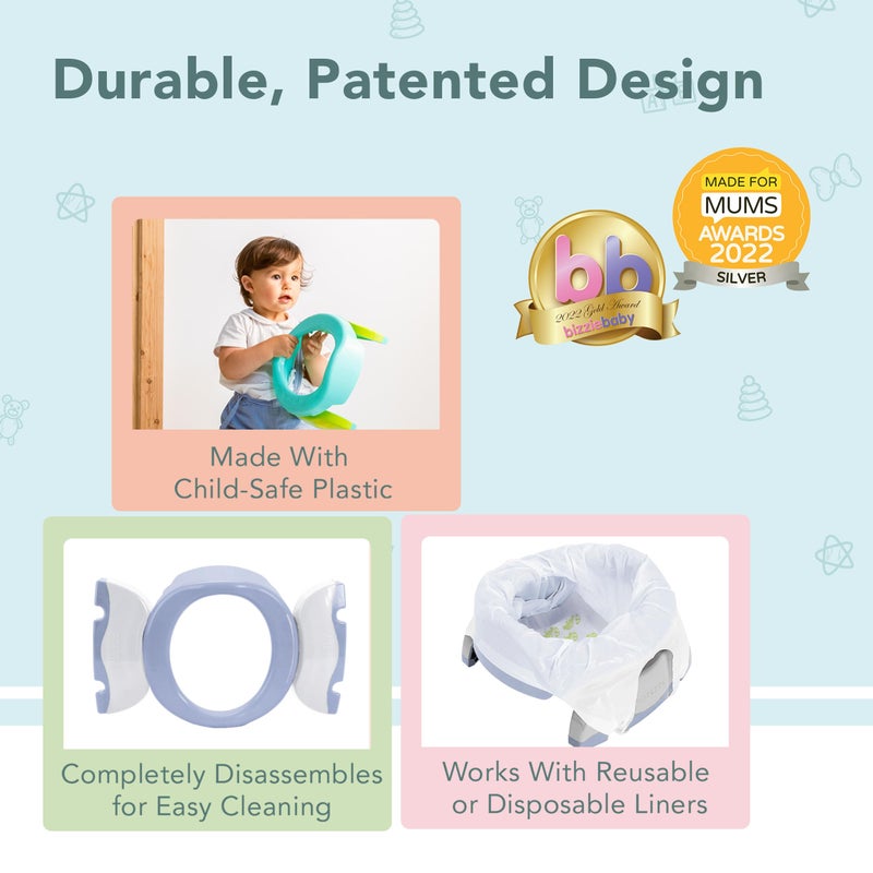 Kalencom Potette Plus 2-in-1 Travel Potty and Trainer Seat - Dual-Purpose Potty Training Toilet Seat - Portable Potty for Toddler Travel - With Durable, Lock-In Legs and Splash Guard - Misty - Image 3