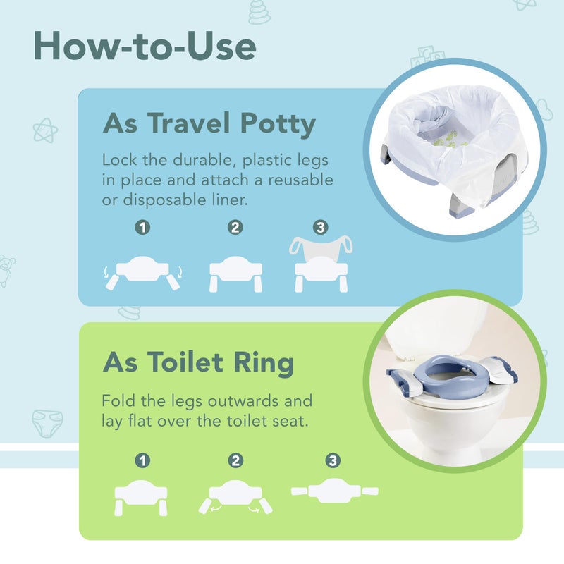 Kalencom Potette Plus 2-in-1 Travel Potty and Trainer Seat - Dual-Purpose Potty Training Toilet Seat - Portable Potty for Toddler Travel - With Durable, Lock-In Legs and Splash Guard - Misty - Image 5