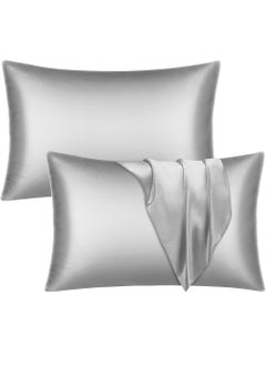 VITION Satin Silk Pillow Case Cover for Hair and Skin, Soft Breathable Smooth Both Sided Silk Pillow Cover Pair (Standard - 50 x 65cm - 2pcs - Silver)  - Image 1