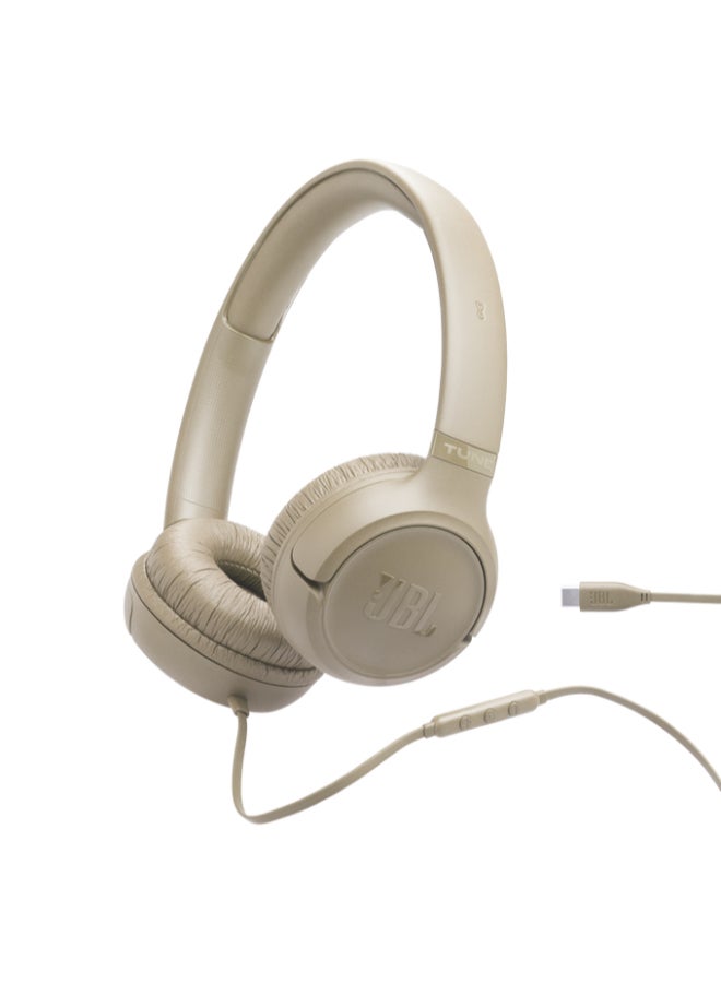 JBL Tune 530C USB-C Wired On-Ear Headphones with Hi-Res Audio, Pure Bass Sound, 3-Button Mic Remote, Easy EQ Presets, Lightweight Foldable Design, Tangle-Free Flat Cable Beige - Image 1
