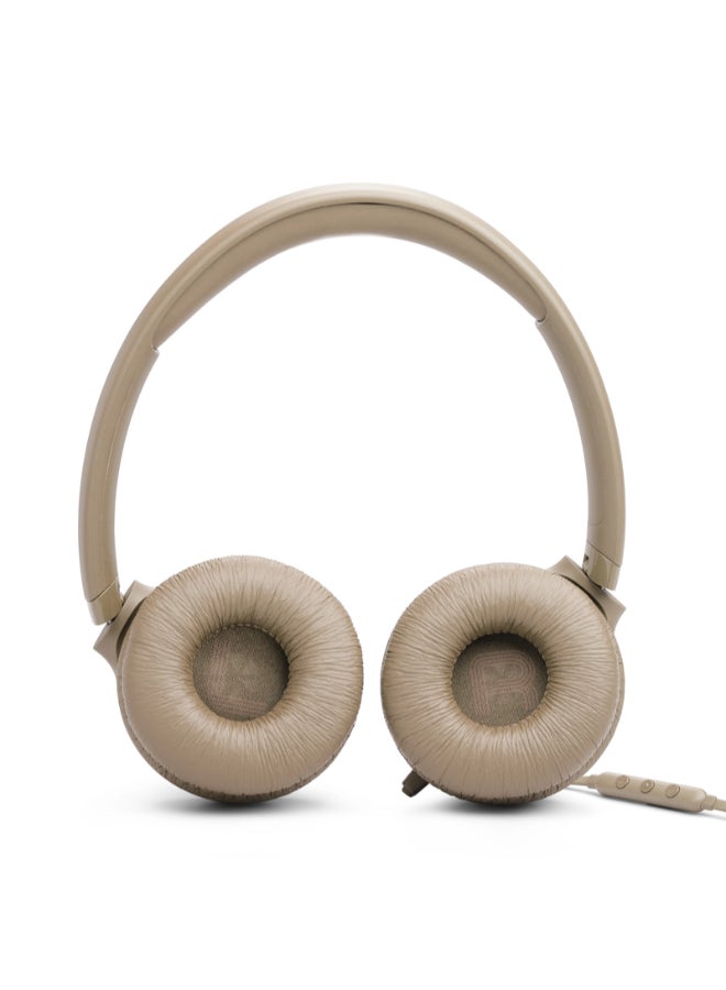 JBL Tune 530C USB-C Wired On-Ear Headphones with Hi-Res Audio, Pure Bass Sound, 3-Button Mic Remote, Easy EQ Presets, Lightweight Foldable Design, Tangle-Free Flat Cable Beige - Image 3