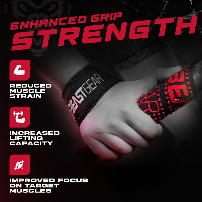Beast Gear Weight lifting Straps - Lifting Straps for Weightlifting, Wrist Weight Straps for Men, Women, Padded Neoprene Deadlift Straps with Advanced Gel Flex Grips, Non Slip for Bodybuilding - Image 2