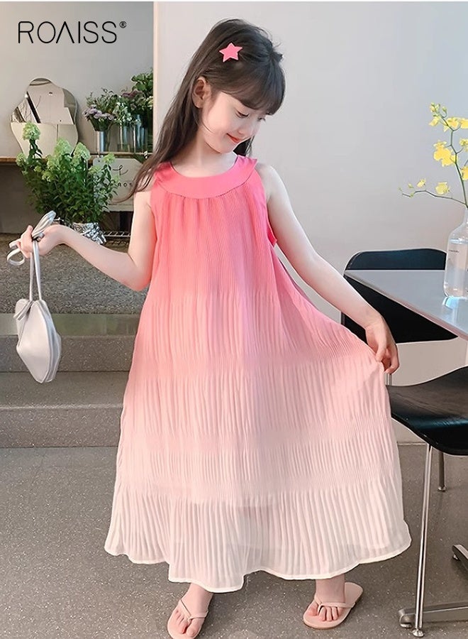 roaiss Toddler Girl Tulle Dress, Halterneck Gradient Color Dress, Stylish Casual Cami Dress, Summer A-line Silhouette Long Dress, Suit for Beach, Travel, Wedding or Any Occasion - Image 2