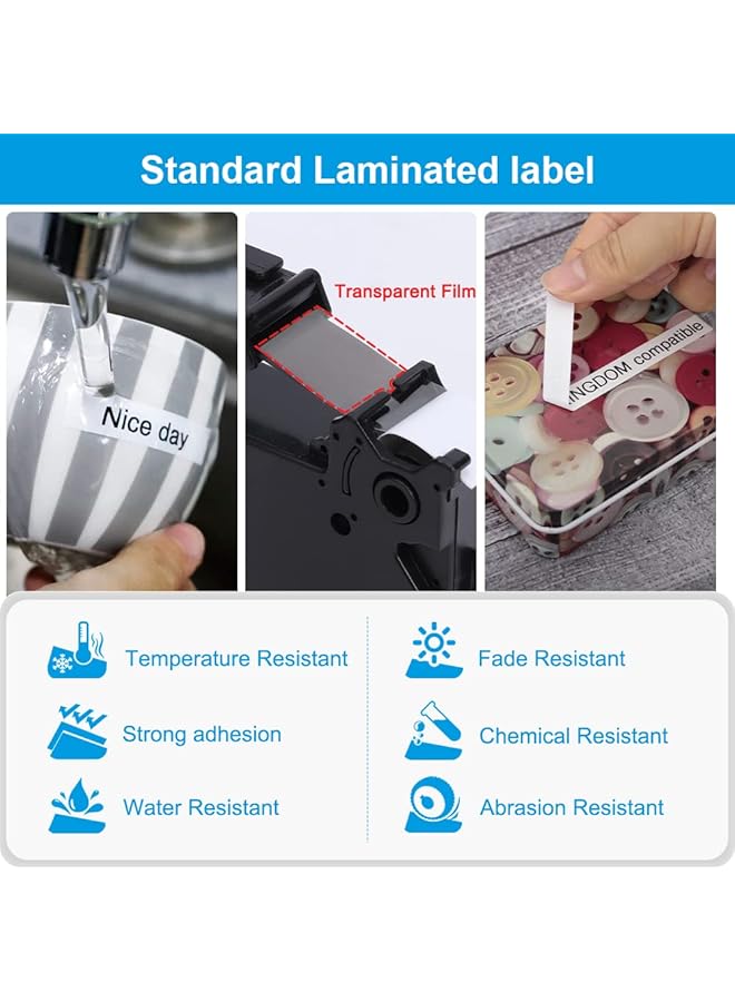 إيروريكس شريط Tze 231 متوافق مع طابعة ملصقات Brother مقاس 12 مم 0.47 شريط ملصقات Brother P Touch H110 مقاس 1.2 بوصة × 23 قدمًا أسود على أبيض لآلة صنع الملصقات Brother Pt H110 D200 D210 D600 عبوة من 5 قطع - Image 4