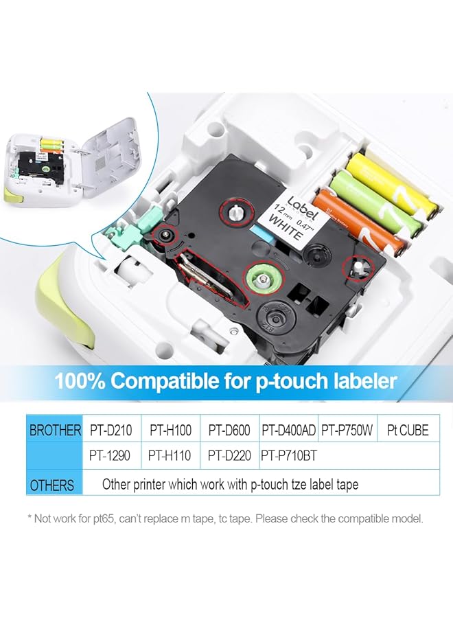 إيروريكس شريط Tze 231 متوافق مع طابعة ملصقات Brother مقاس 12 مم 0.47 شريط ملصقات Brother P Touch H110 مقاس 1.2 بوصة × 23 قدمًا أسود على أبيض لآلة صنع الملصقات Brother Pt H110 D200 D210 D600 عبوة من 5 قطع - Image 3