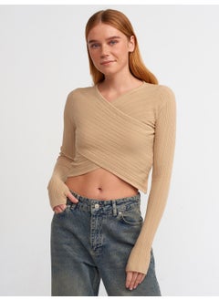 10354 V Neck Front Bias Crop Sweater Beige - pzsku/Z647BEC1B53141840C421Z/45/_/1740054011/fba67c5d-b725-4c28-a215-dedc0c270086