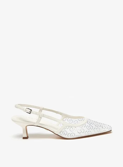 سيليست Women's Embellished Slingback Sandals with Kitten Heels
