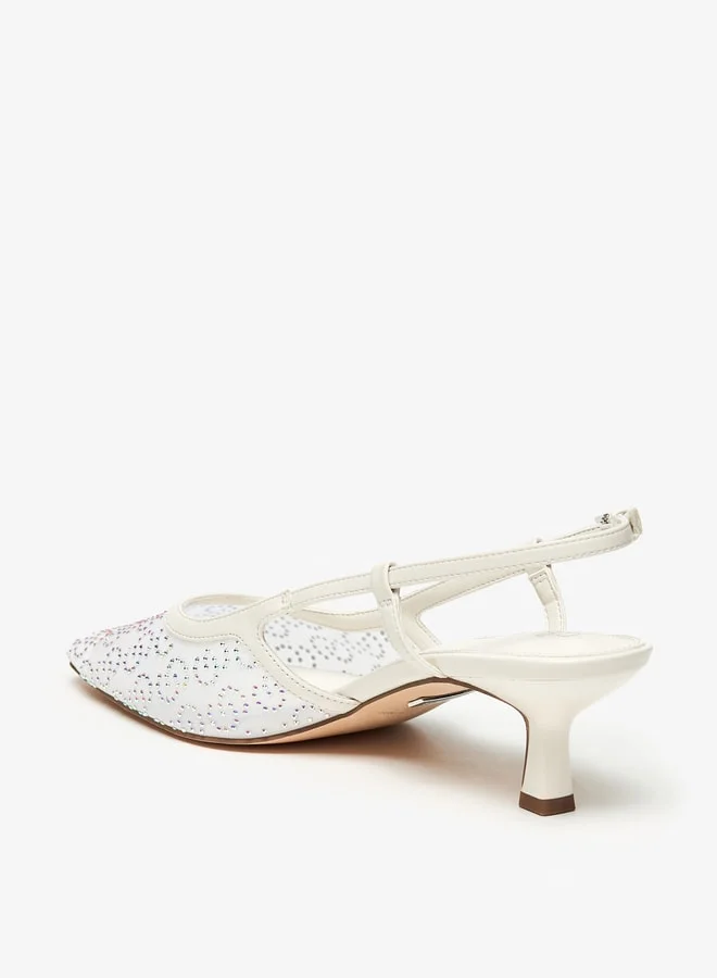 سيليست Women's Embellished Slingback Sandals with Kitten Heels
