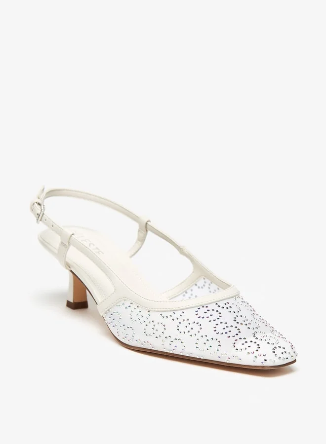 سيليست Women's Embellished Slingback Sandals with Kitten Heels