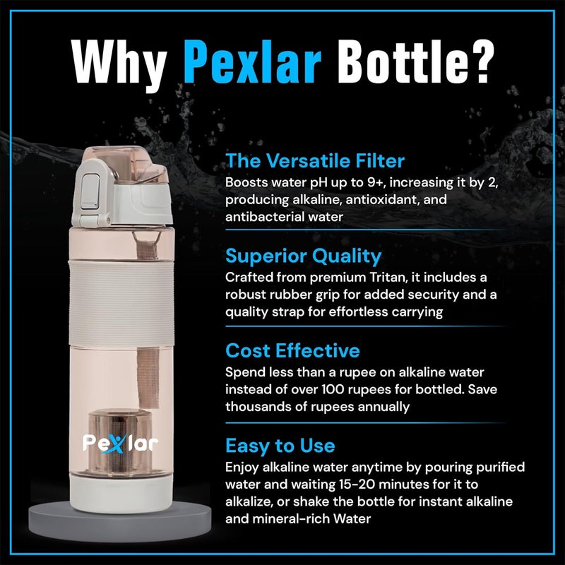 Pexlar Alkaline Water Filter Bottle Alkaline Water Generator Grey 650 ml BPA Free - Image 5