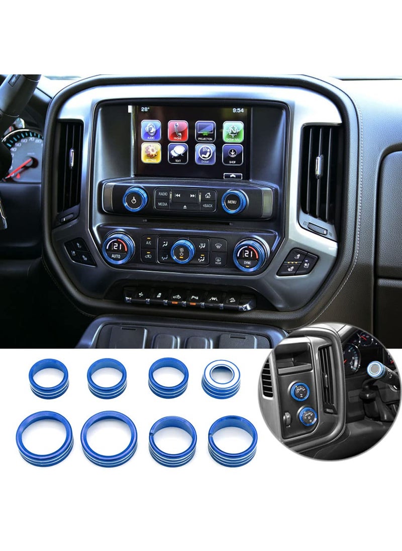 Thor-Ind Thor-Ind AC Audio Knob Cover Compatible with Chevrolet Chevy Suburban Tahoe GMC Acadia Yukon Terrain Dash Auto Climate Control Volume Turn Signal 4WD Light Switch Knob Button Cover Trim Ring (Blue)  - Image 1
