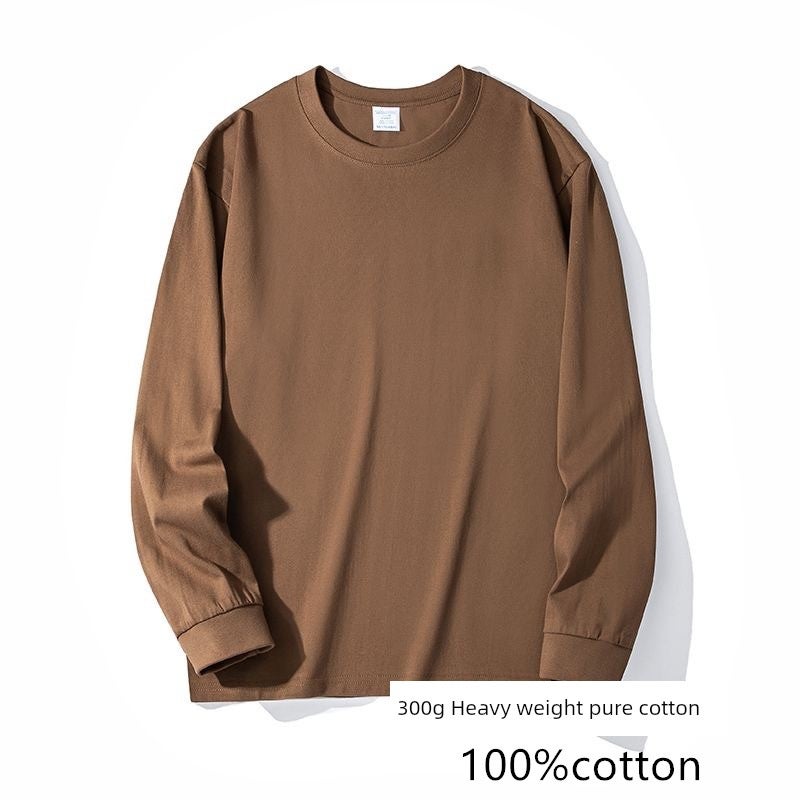 Heavy 300g pure cotton long-sleeved T-shirt, white thick round-neck, men's and women's autumn and winter clothes, undershirt, layered hoodie - Image 2