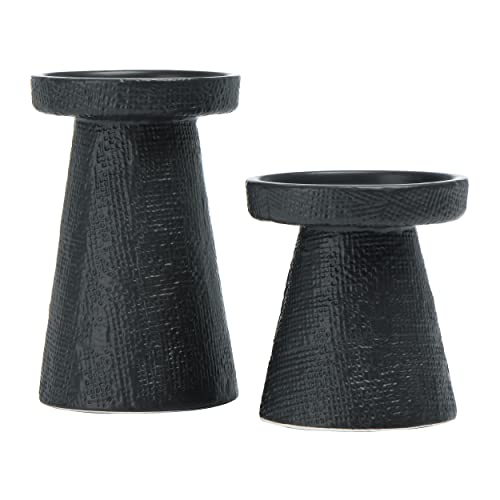 Main + Mesa Stoneware Pillar & Taper Candle Holders, Set of 2 - Image 1
