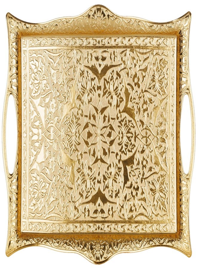 DEMMEX Engraved Turkish Tea and Coffee Serving Tray - Decorative Gold Rectangular Tray for 6, Heavy-Duty Metal, 14.5" x 10", Ideal for Tea and Coffee Sets, Elegant Home Accent and Centerpiece - Image 5