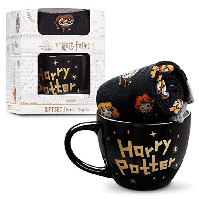 Harry Potter Mug Gift Set for Women Teenagers, Ceramic Mug & Calf Socks - Secret Santa Gifts for Her (Black, 5/8 US)