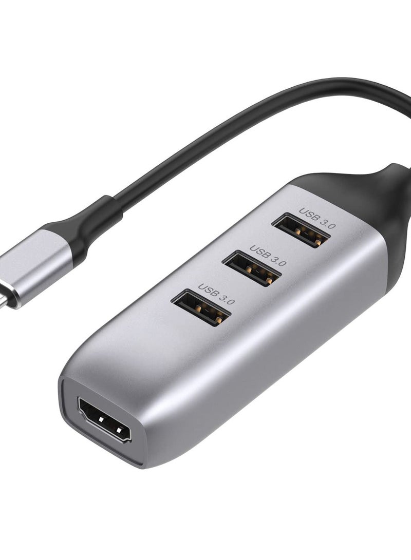 Captaintech C to HDMI Adapter with 3 USB 3.0 Ports, HDMI 4K Output, Compatible with MacBook Pro, iPad, XPS, Surface, Android, and More, DP Alternative Mode Required - Image 1