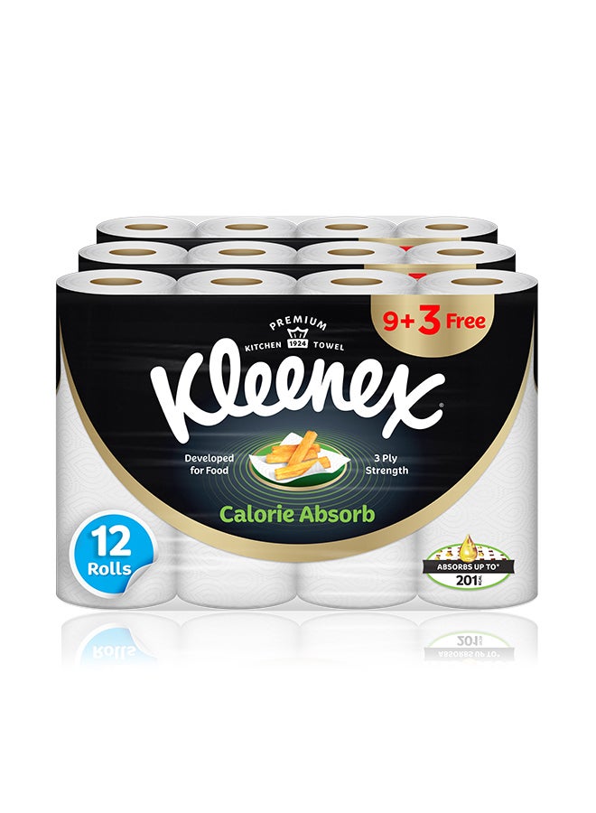 Kleenex مناديل مطبخ كلينكس لامتصاص السعرات الحرارية، 3 طبقات، 12 لفة × 50 ورقة، مناديل مطبخ قوية لامتصاص السوائل، من الدرجة الغذائية - Image 2