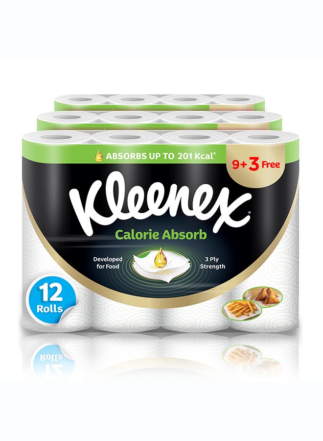 Kleenex مناديل مطبخ كلينكس لامتصاص السعرات الحرارية، 3 طبقات، 12 لفة × 50 ورقة، مناديل مطبخ قوية لامتصاص السوائل، من الدرجة الغذائية - Image 1