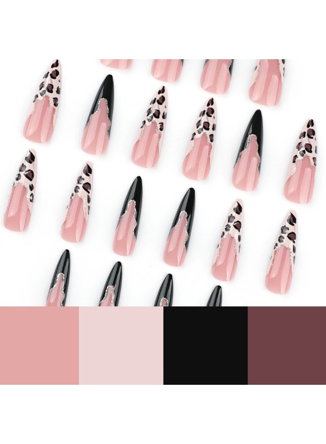 French Leopard Print Press-On Nails | Extra Long Stiletto Fake Nails for Fall & Winter - Fashion False Nails for Women - Image 4