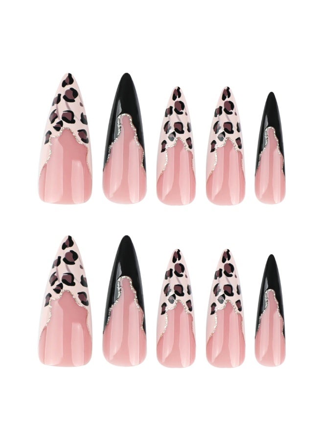 French Leopard Print Press-On Nails | Extra Long Stiletto Fake Nails for Fall & Winter - Fashion False Nails for Women - Image 2
