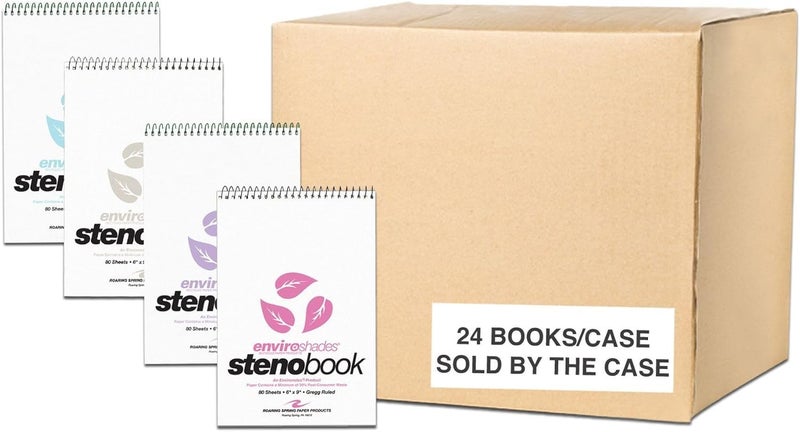 Roaring Spring Enviroshades Colored Steno Books, 24 Pack of Memo Pads, Assorted Colors, Recycled Paper, 6" x 9", 80 Sheets, Gregg Ruled, Perforated, Wirebound, Heavy Chipboard Back - Image 1