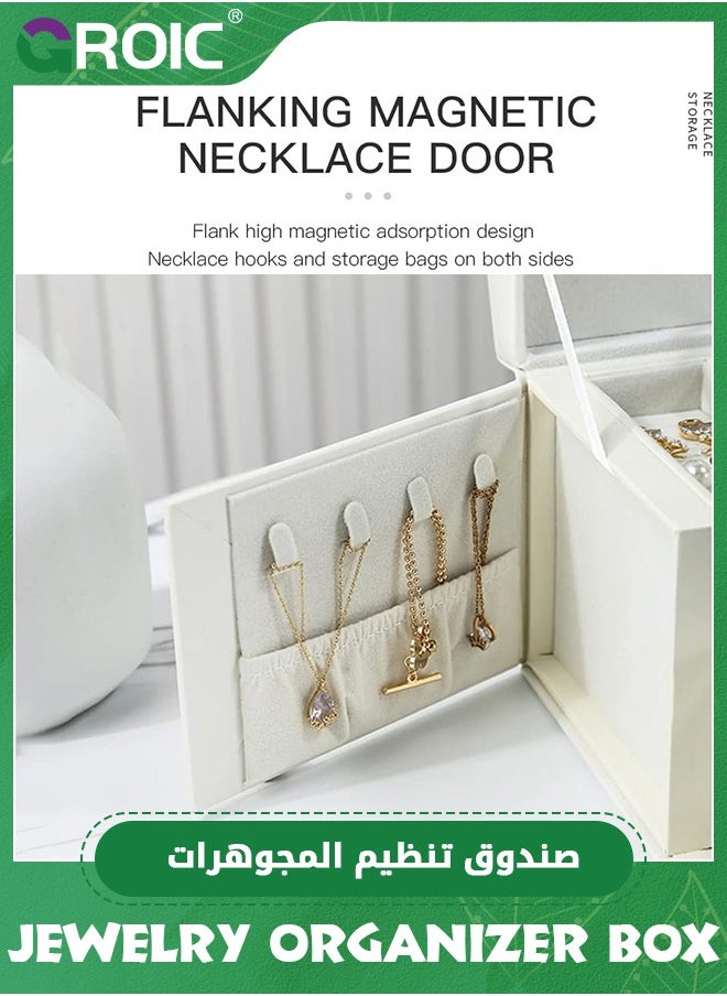 GROIC Jewelry Box Organizer for Women Girls,3 Layer Leather Jewelry Storage Box with Lock and Removable Tray,for Necklace Earrings Rings Bracelets  - Image 5