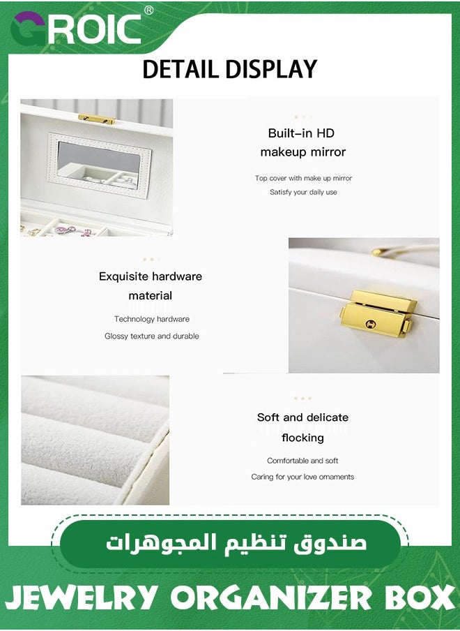 GROIC Jewelry Box Organizer for Women Girls,3 Layer Leather Jewelry Storage Box with Lock and Removable Tray,for Necklace Earrings Rings Bracelets  - Image 4