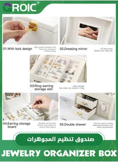 GROIC Jewelry Box Organizer for Women Girls,3 Layer Leather Jewelry Storage Box with Lock and Removable Tray,for Necklace Earrings Rings Bracelets  - Image 3