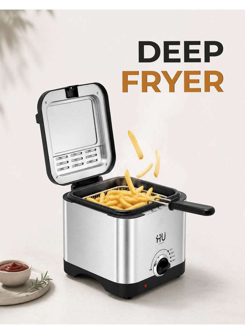 H U Deep Fryer 1.5L – Electric Fryer with Separate Frying Basket, Adjustable Thermostat Control & Non-Stick Inner Pot with Viewing Window - Image 2