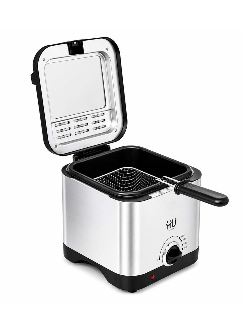 H U Deep Fryer 1.5L – Electric Fryer with Separate Frying Basket, Adjustable Thermostat Control & Non-Stick Inner Pot with Viewing Window - Image 1