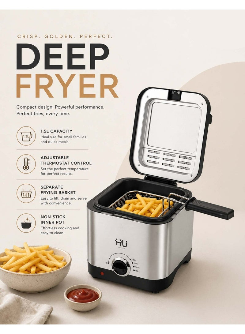 H U Deep Fryer 1.5L – Electric Fryer with Separate Frying Basket, Adjustable Thermostat Control & Non-Stick Inner Pot with Viewing Window - Image 3