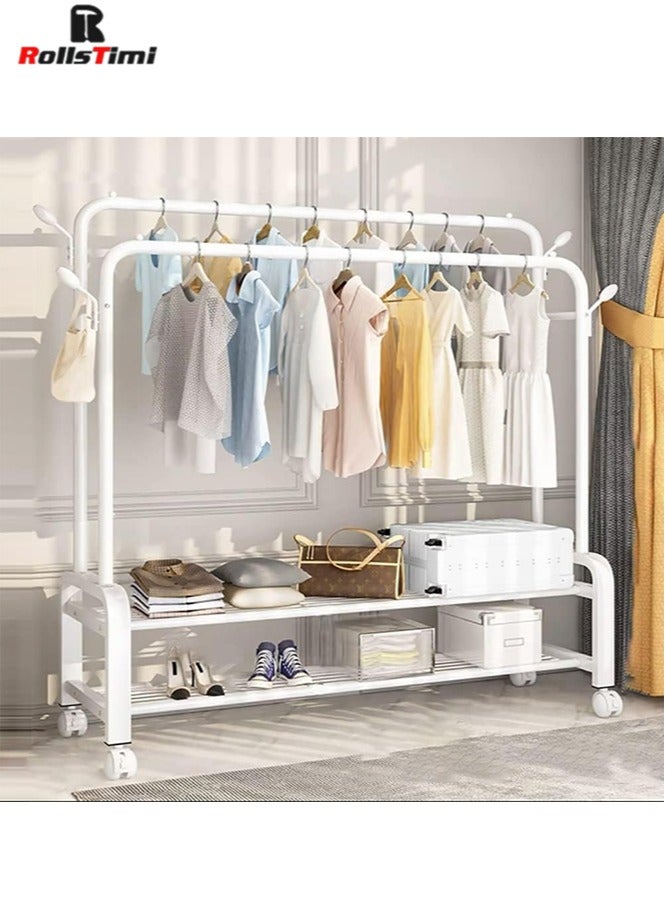 رولستيمي 3-إن-1 تصميم معطف الوقوف ، معطف الرف قائما بذاته مع 2-تير حذاء الوقوف ، متعددة الوظائف المتداول شماعات الرف لغرفة نوم المدخل المدخل-أبيض - Image 1