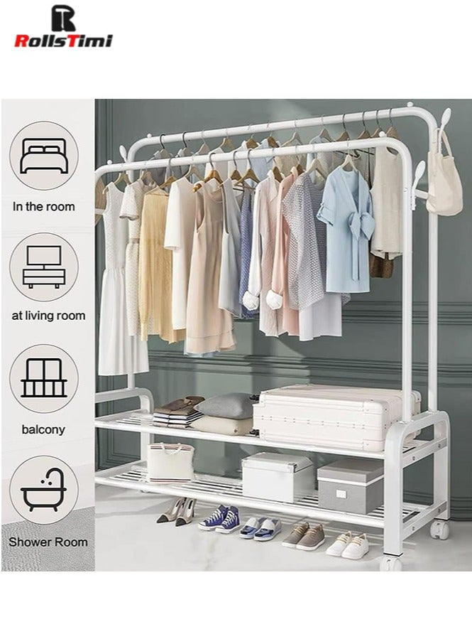 رولستيمي 3-إن-1 تصميم معطف الوقوف ، معطف الرف قائما بذاته مع 2-تير حذاء الوقوف ، متعددة الوظائف المتداول شماعات الرف لغرفة نوم المدخل المدخل-أبيض - Image 4