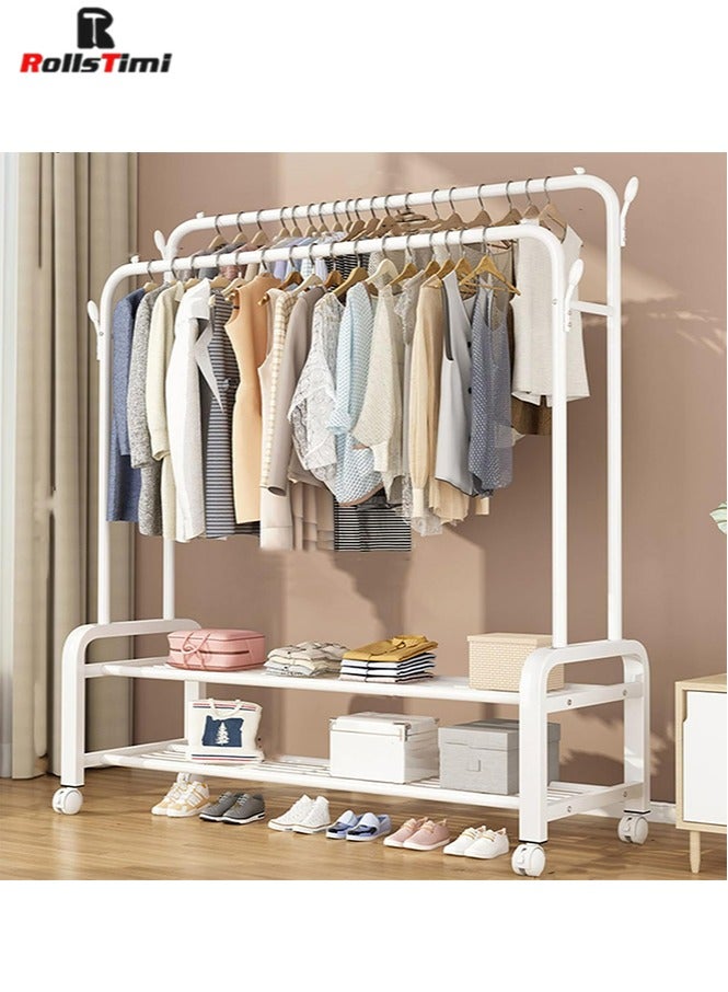 رولستيمي 3-إن-1 تصميم معطف الوقوف ، معطف الرف قائما بذاته مع 2-تير حذاء الوقوف ، متعددة الوظائف المتداول شماعات الرف لغرفة نوم المدخل المدخل-أبيض - Image 2
