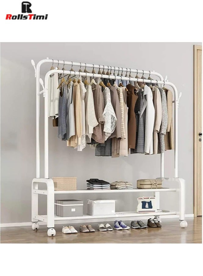 رولستيمي 3-إن-1 تصميم معطف الوقوف ، معطف الرف قائما بذاته مع 2-تير حذاء الوقوف ، متعددة الوظائف المتداول شماعات الرف لغرفة نوم المدخل المدخل-أبيض - Image 3