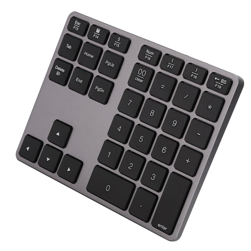 Wireless Numeric Keypad: 35 Keys Iron Gray Aluminum Alloy Ultra-Thin - Bluetooth 5.0 Dual System Compatible - Rechargeable External Keypad for Windows And Mac OS Users - Image 1