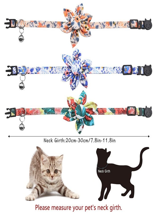 فلايان طوق قطط قابل للتعديل من فلايان، عبوة من 3 قطع، مزود بجرس، طوق ناعم مزين بزهرة عباد الشمس، مناسب للقطط الصغيرة والجراء والكلاب الصغيرة. - Image 2