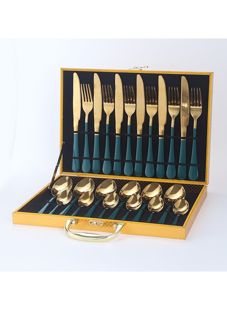 KUYING Stainless Steel Tableware Set Of 24 Pieces Western Knife Fork Spoon Set 