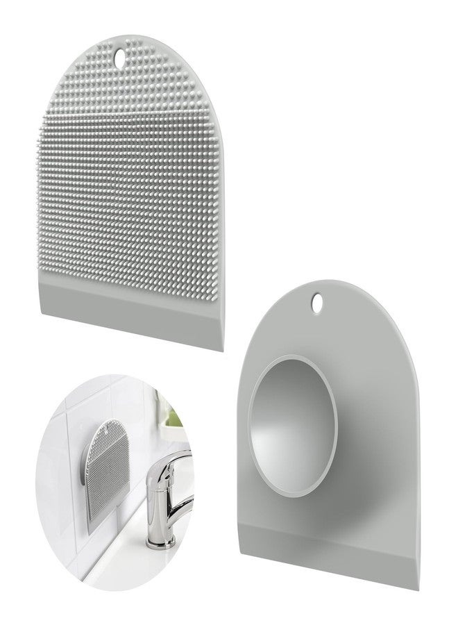 Neepanda 2 Pack Silicone Sink Cleaning Brush with Squeegee, Flexible Non-Scratch Dish Scrubber for Kitchen and Bathroom Sink, Countertop & Dishwashing, Suction Cup Hanging Design (Gray) - Image 1